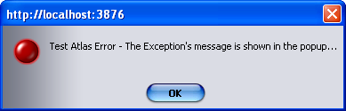 Example standard Atlas/AJAX error - a pretty useless error message as far as the user is concerned!